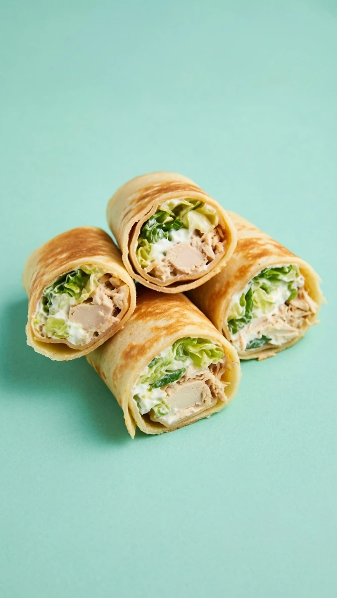 Мини-блинчик с копчёной курицей, айсбергом и творожным сыром — кейтеринг Нижний Новгород