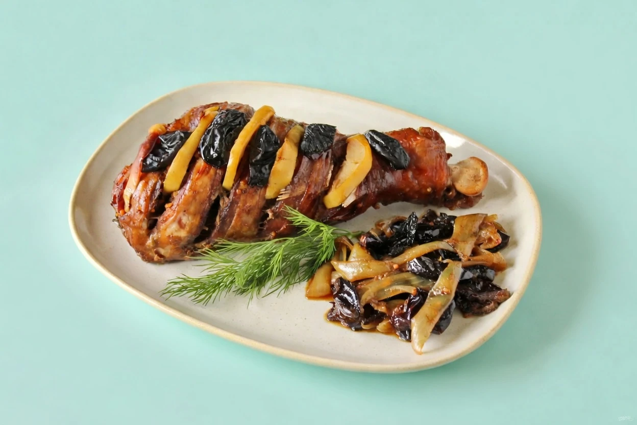 Индейка фаршированная яблоком и черносливом