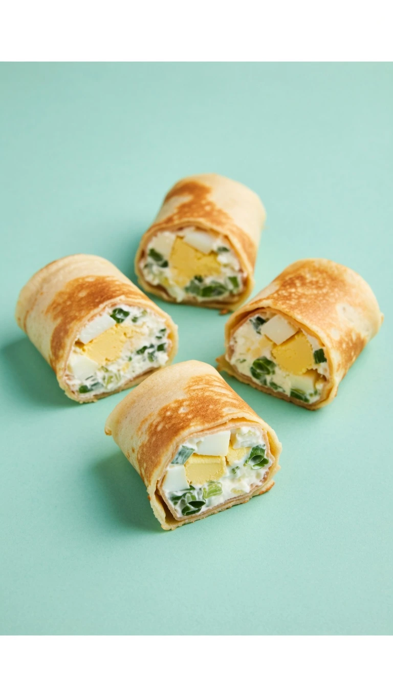 Мини-блинчик с яйцом, зелёным луком и творожным сыром