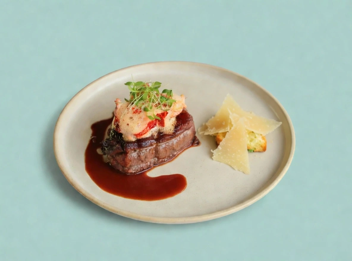 Ростбиф из говядины с картофельным гратеном и соусом демиглас