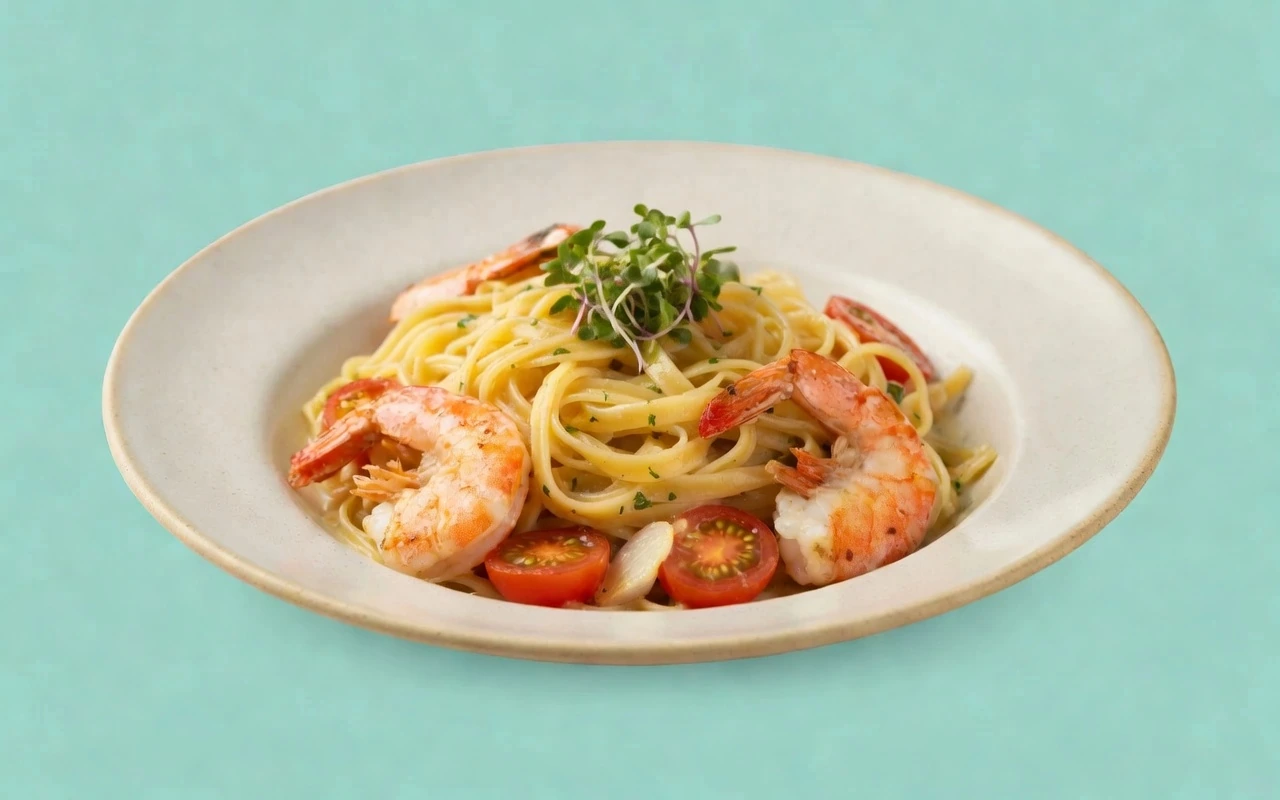 Паста с тигровыми креветками